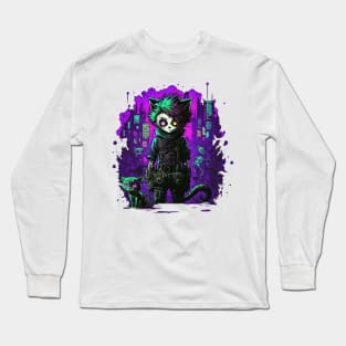 Zombie Cat Zombiecat in Cyberpunk City Long Sleeve T-Shirt